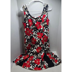 Women's Sag Harbor Black Red Floral Sleeveless Dress Size 8